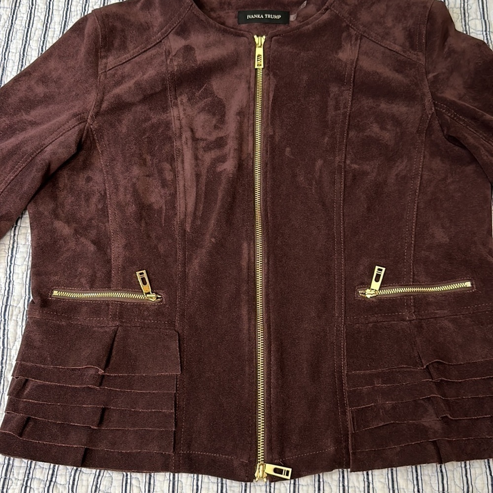 Ivanka Trump  Full Zip Blazer Faux Suede jacket size L - Picture 8 of 14
